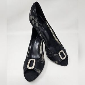 New Karen Scott Ellie Black Lace Rhinestone Peep Toe Pumps Size 8.5
